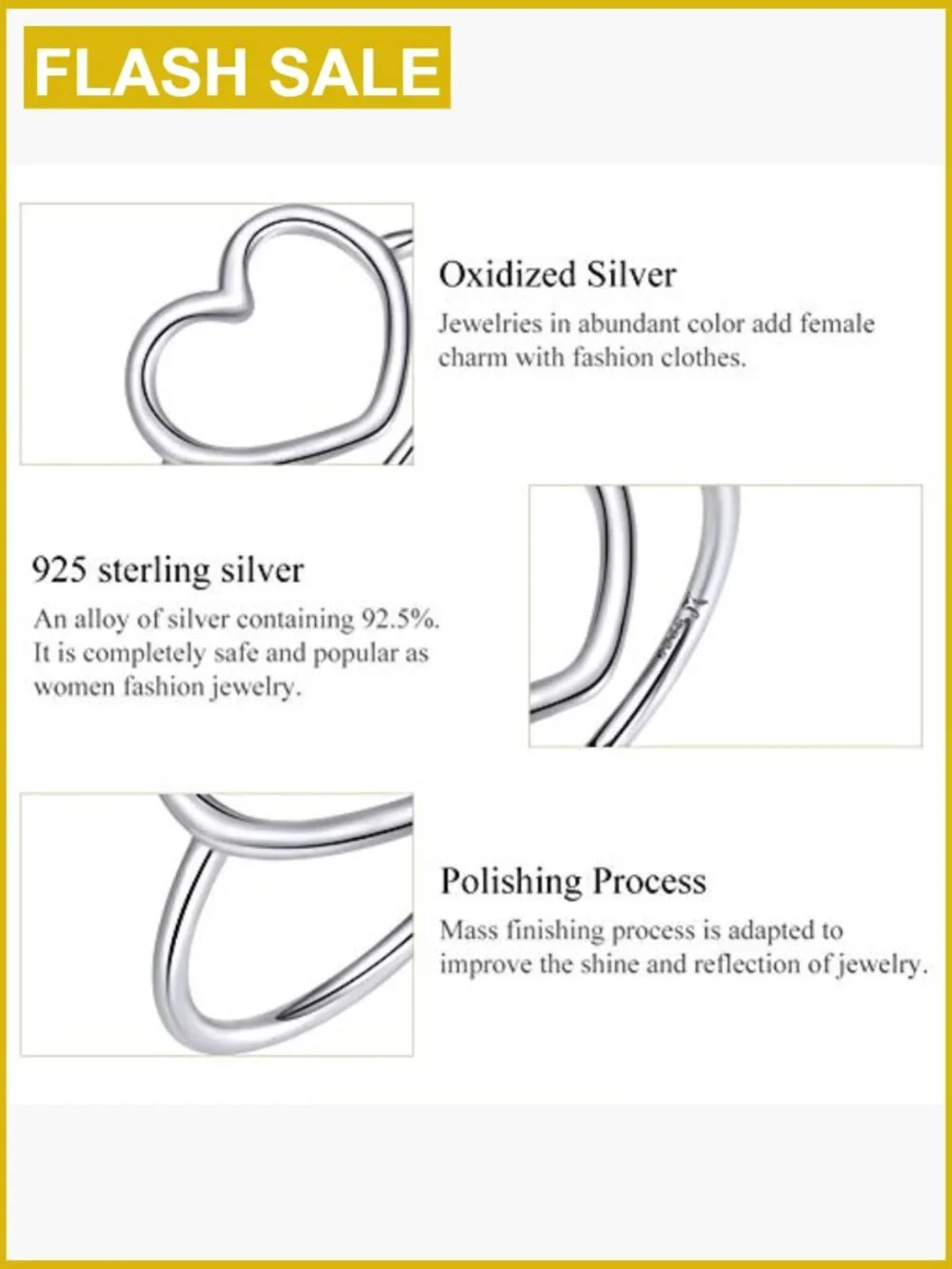 Sterling Silver 925 Minimalist Heart Ring Wedding Statement Jewelry Size 10